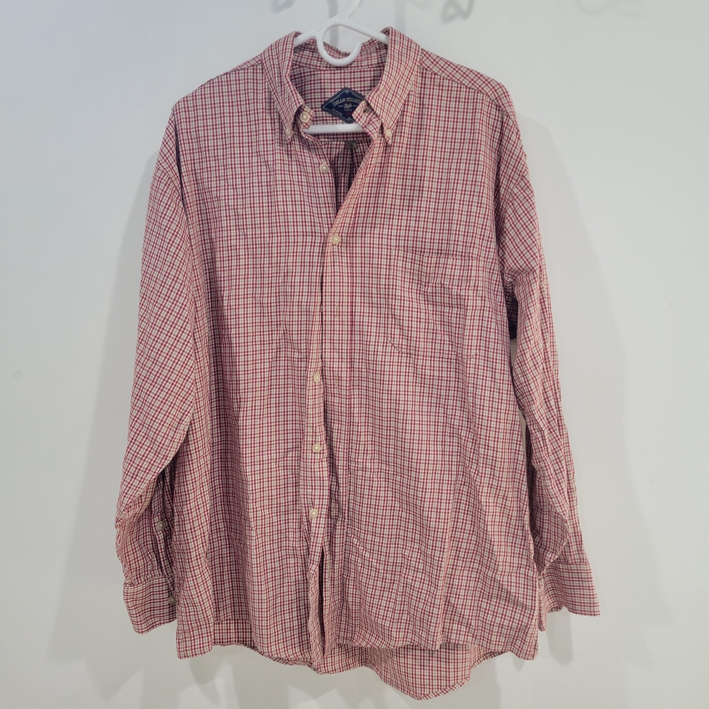 Bills Khakis Stylish Red and Tan Checkered Men's Button-Down Shirt / Size XL